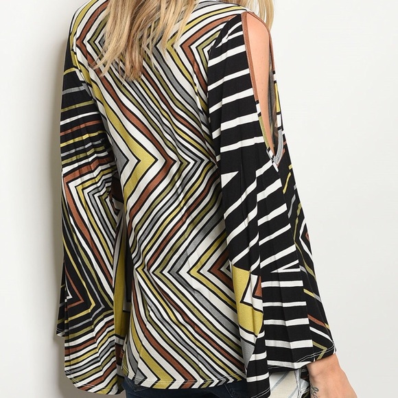 Lime Printed Cold Shoulder Top - Picture 3 of 4